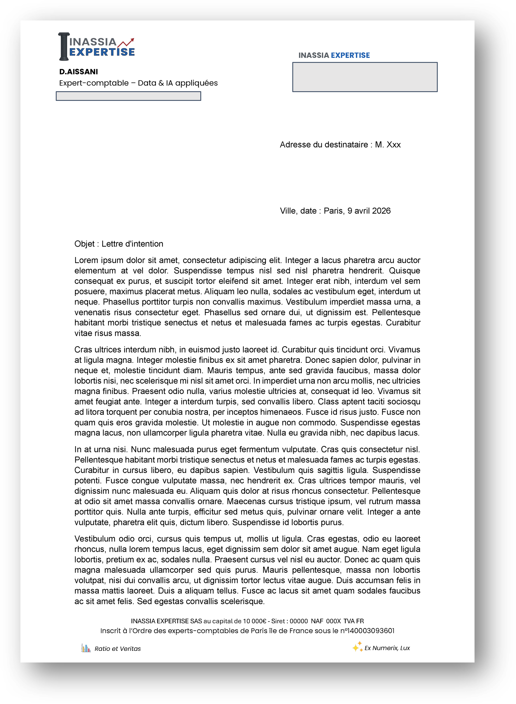 lettre d intention Inassia expertise